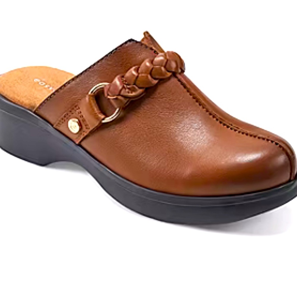 Easy Spirit Leather Penelope Braided Clogs in Rum Size 8